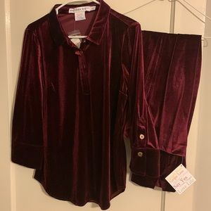 Gretchen Scott BNWT Sz L Burgandy Velvet Pants and Shirt